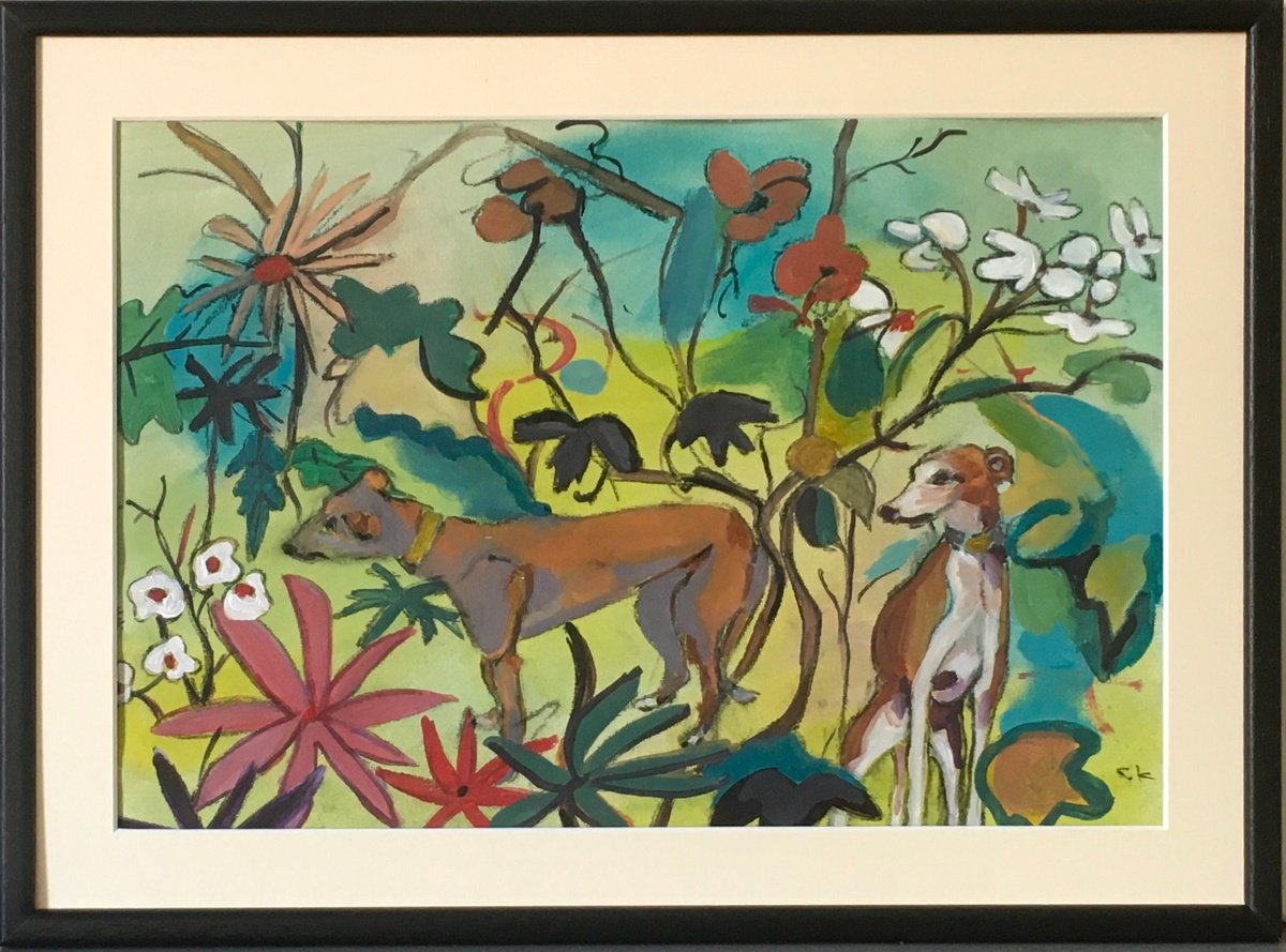 Impressionistic Animal Acrylic Painting By Chihiro Kinjo, 18 X 13, In The Garden-2, Original Artwork