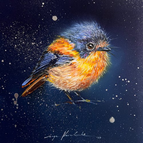 Fluffy chick.  Little bird Robin. by Inga Kovalenko