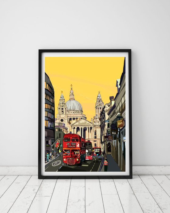 A3 St Paul's Cathedral (Yellow), London Illustration Print