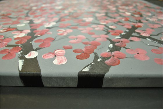 Romance II acrylic abstract painting, cherry blossoms, nature painting, canvas wall art