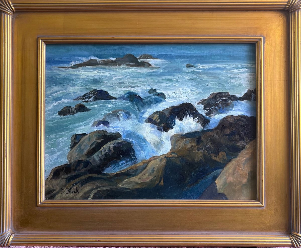 Impressionistic Landscape Oil Painting By David Block, 22 X 18, Ocean Rush, Original Artwork
