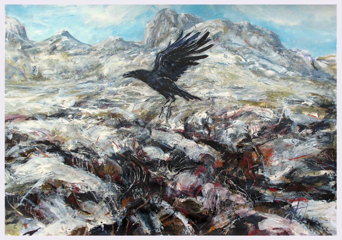 Expressive Landscape Painting By John Sharp, 37 X 26, Crow Rising, The Great Moss, Cumbria, Original Artwork