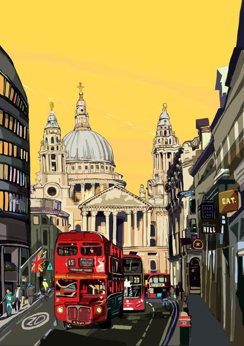 A3 St Paul's Cathedral (Yellow), London Illustration Print by Tomartacus