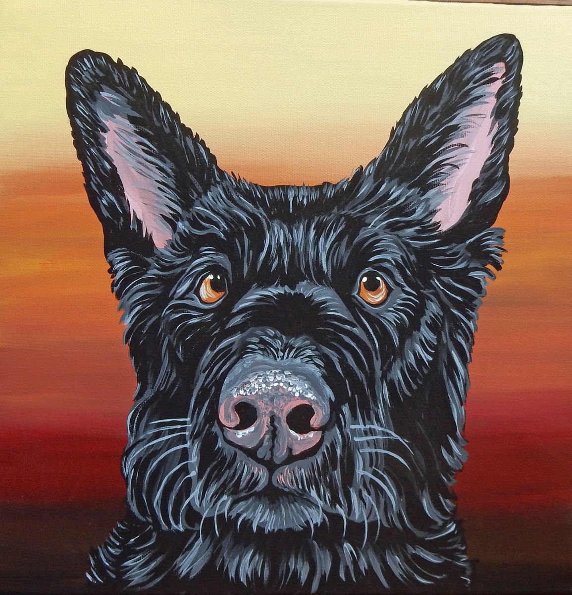 Black Shepherd Pet Dog Original Art Painting-12 x 12 Inch Stretched Canvas-Carla Smale by carla smale