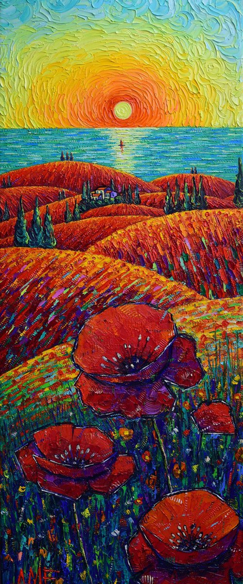 TUSCANY HILLS OF RED POPPIES by ANA MARIA EDULESCU