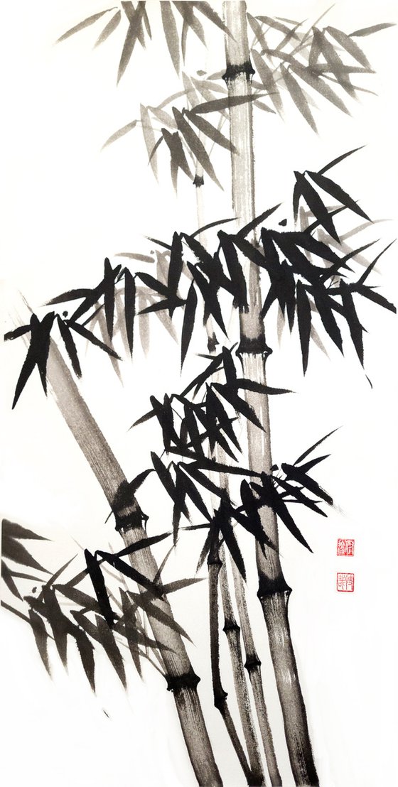Ink monochromatic bamboo  - Oriental Chinese Ink Painting
