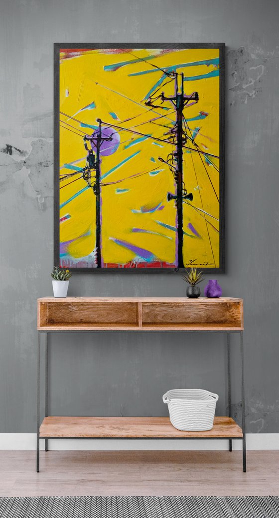 Urban painting - "Purple moon" - Pop art - Bright - Street art - Electric pole - Urban - Sunset