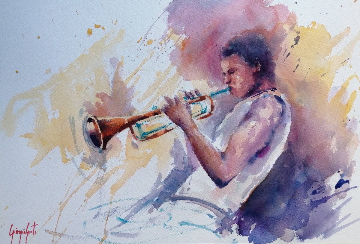 Impressionistic Watercolour , Musician 8 By Giorgio Gosti, 21 X 14, Artwork For Sale On Artfinder