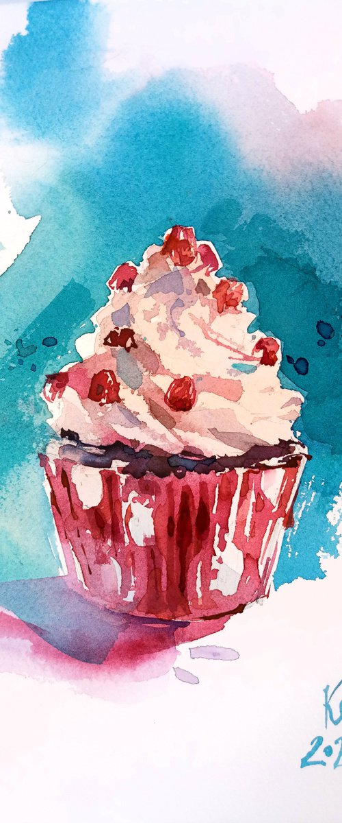 "Cake" original watercolor food illustration by Ksenia Selianko