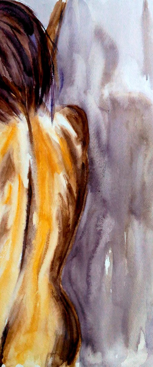 Woman Nude original watercolor painting by Halyna Kirichenko