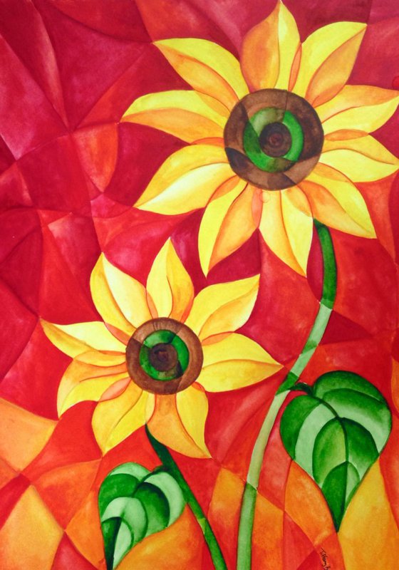 Abstracted Sunflower Pair