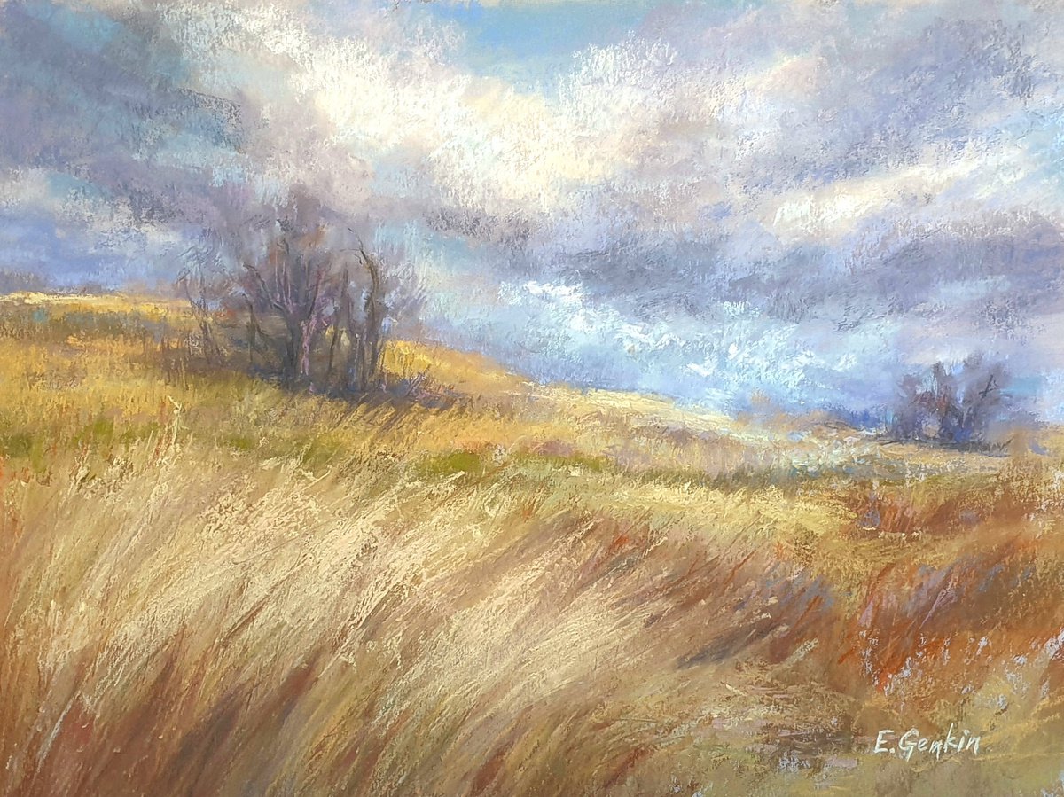 Impressionistic Landscape Painting By Elena Genkin, 16 X 12, Moments Before The Storm, Original Artwork