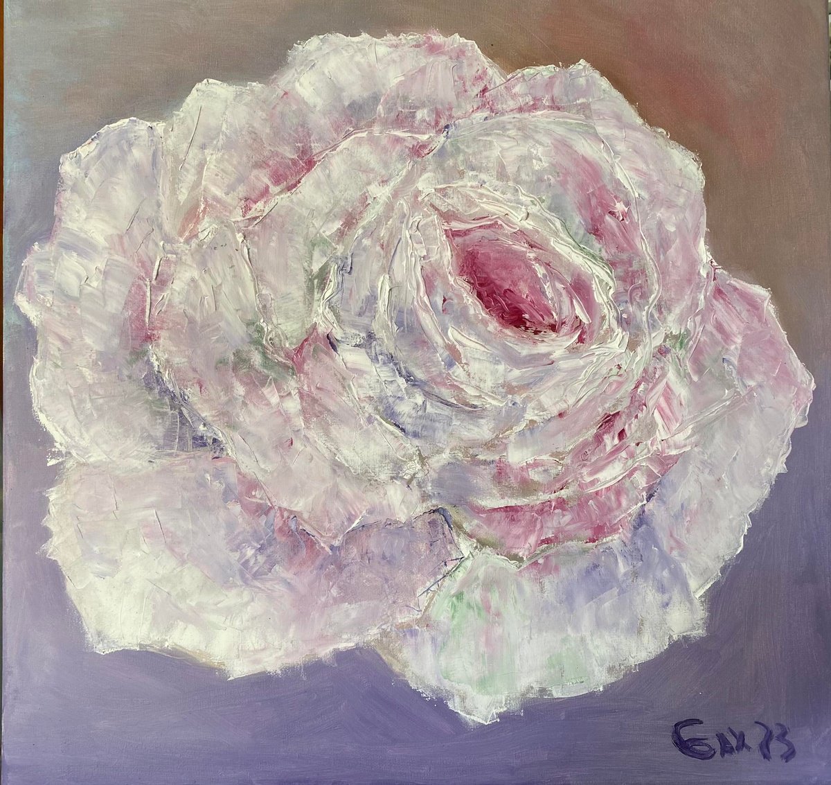 Urban And Pop Still Life Oil Painting By Leo Baxiner, 20 X 20", Magical Flower #2, Original Artwork