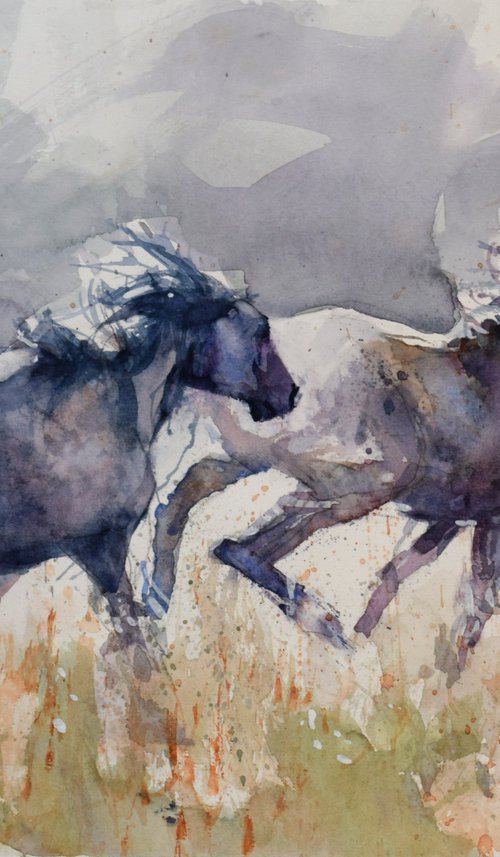 Wild horses chasing by Goran Žigolić Watercolors