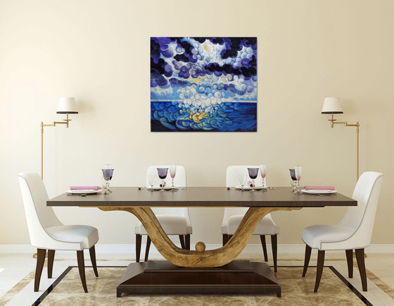 Full Moon (80x90cm, cubism, oil painting, ready to hang)
