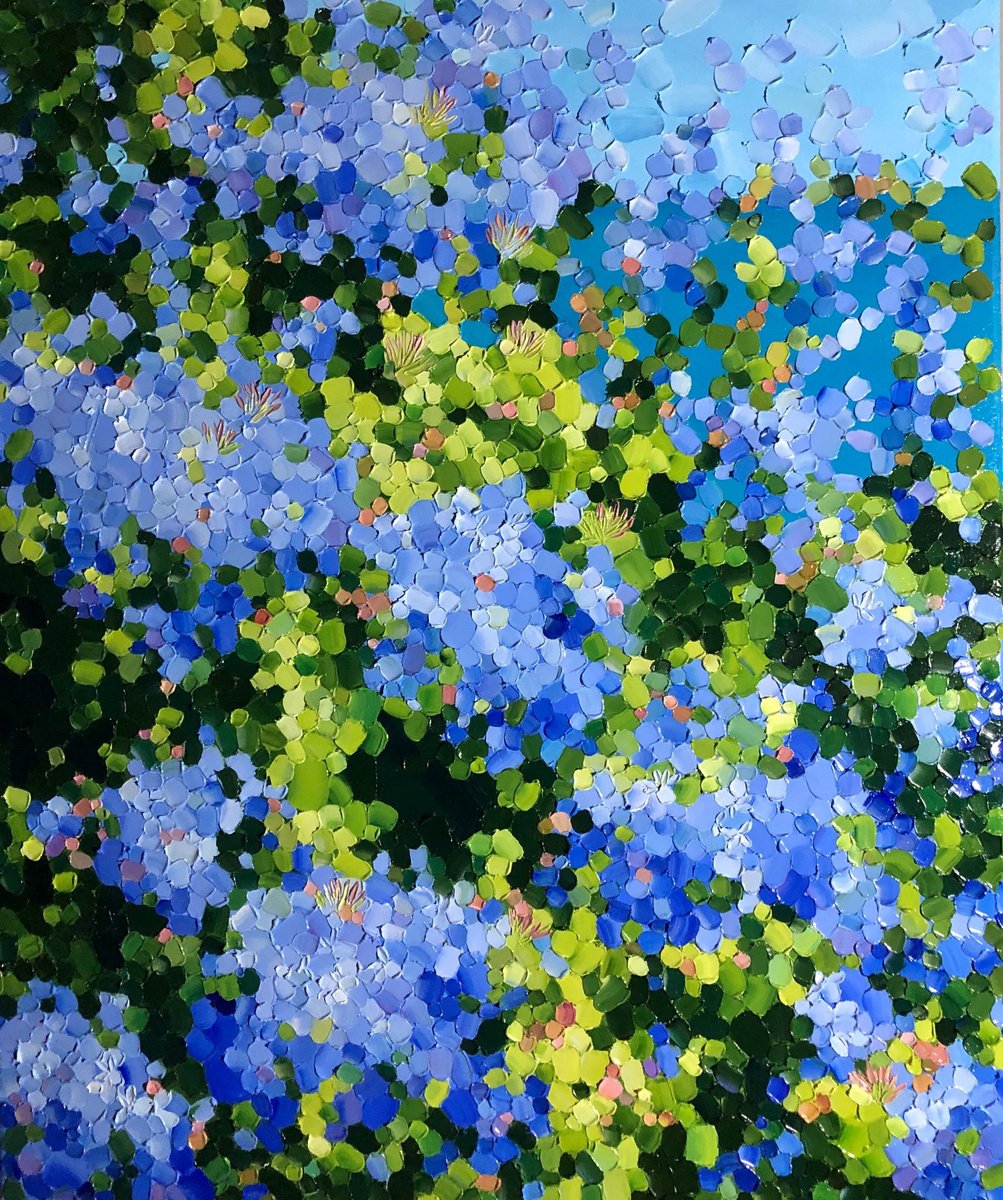 Impressionistic Botanical Oil Painting By Ulyana Korol, 20 X 24", Royal Blue Of Mallorca2, Original Artwork