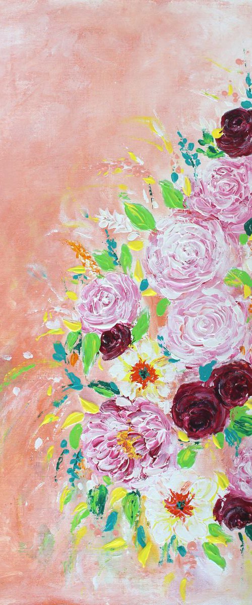 "You are my Love, 2017" - impressionistic Floral Bouquet Acrylic Painting on Canvas by Vikashini Palanisamy