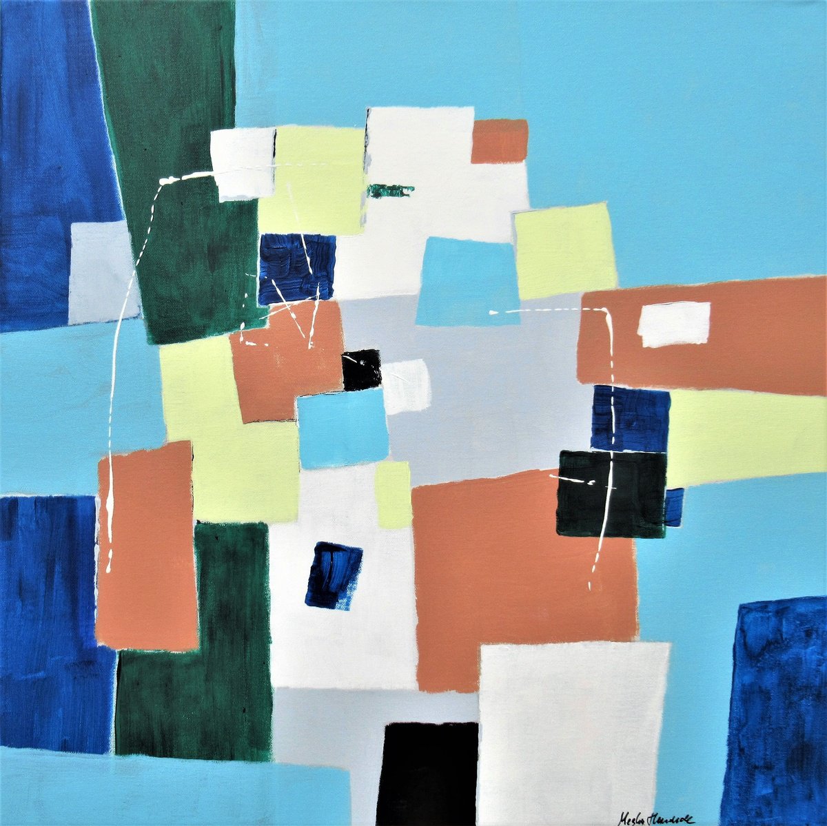 Abstract Acrylic Painting By Megha Hendrick., 24 X 24", Rendezvous., Original Artwork