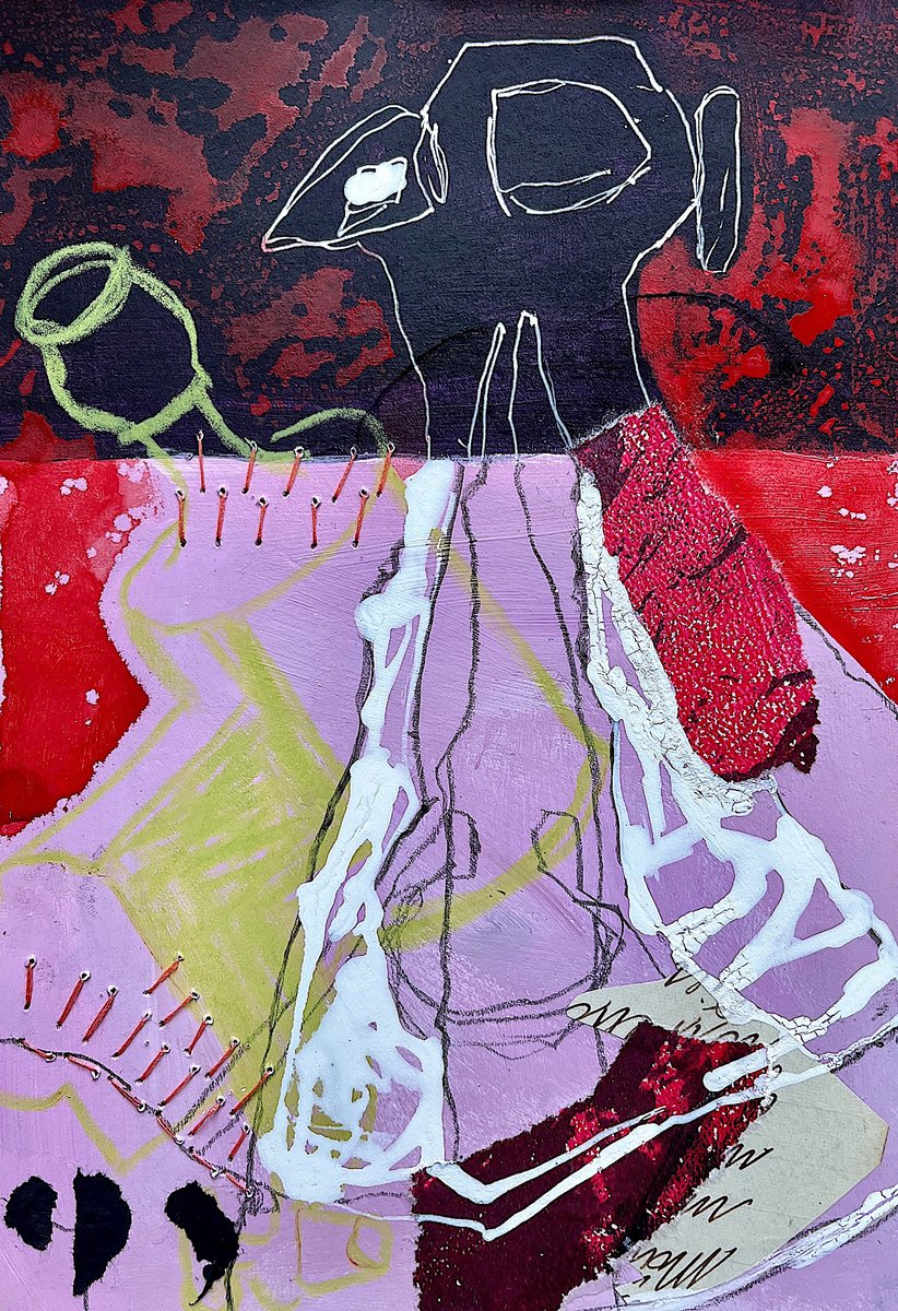 Organic Animal Acrylic Painting By Marita Tobner, 6 X 8", Ich Hakel Mir Meine Welt, Original Artwork