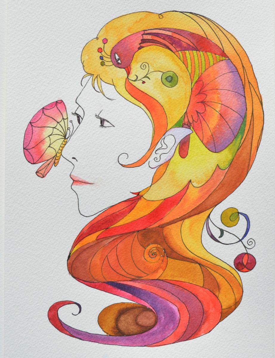 Illustrative Portrait Ink Drawing By Jing Chen, 8 X 12, Isabella, Original Artwork