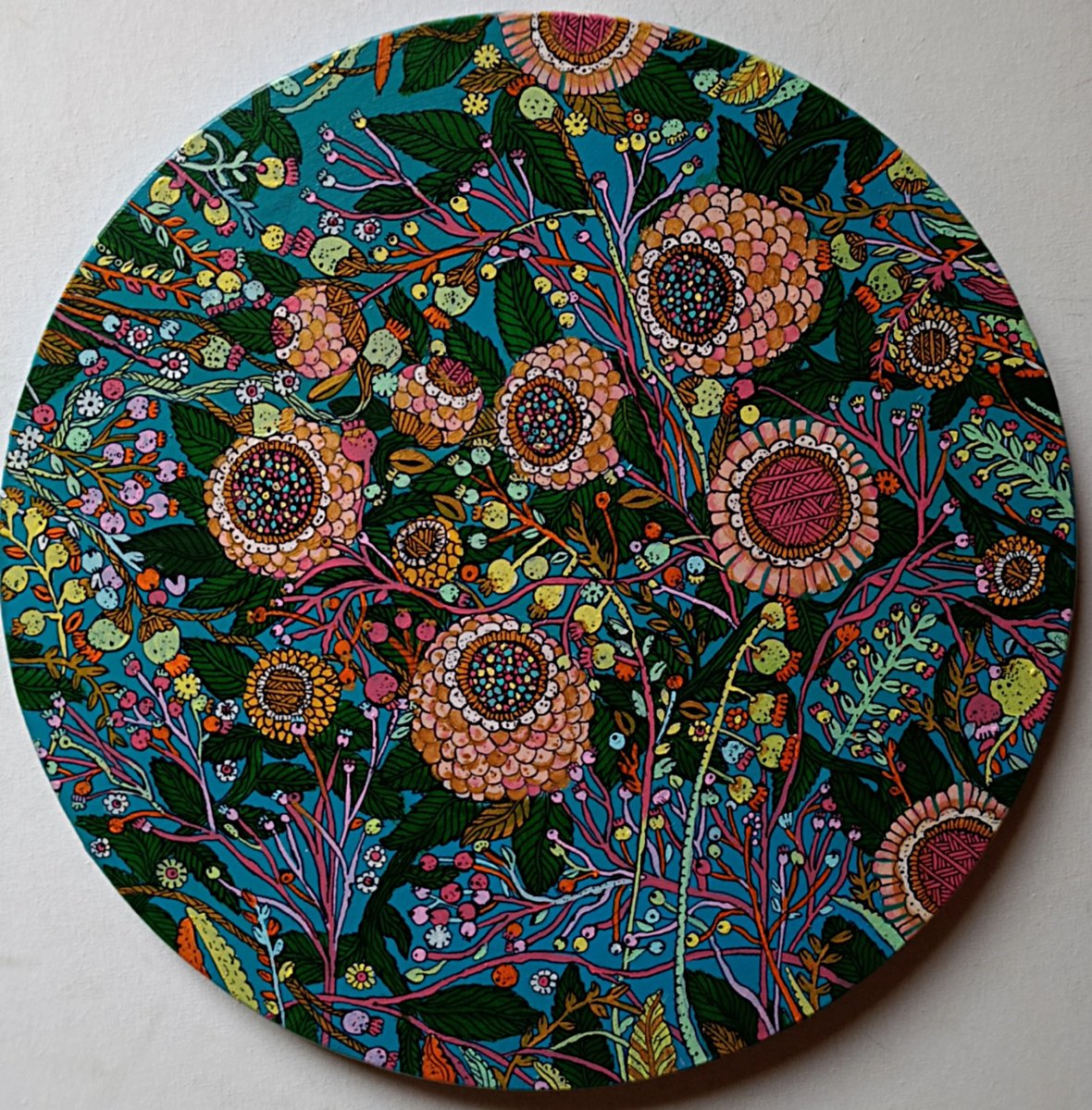 Naive Botanical Acrylic Painting By Tetiana Osadchuk, 16 X 16", Space Plants, Original Artwork