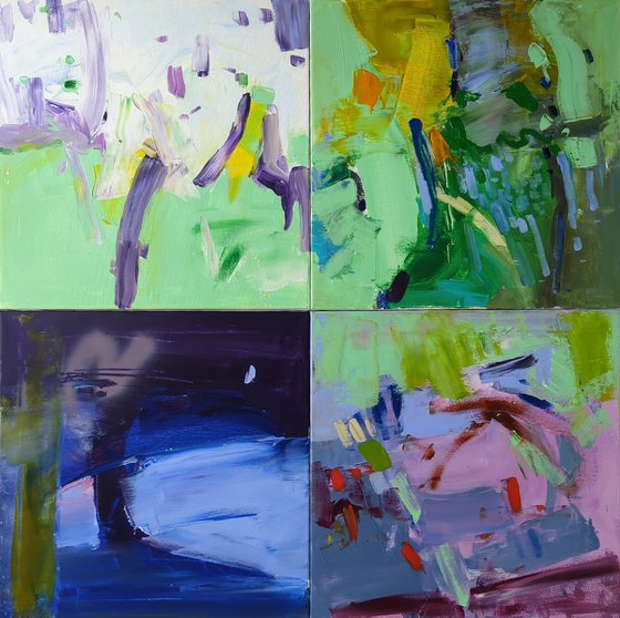 Abstraction, 4 season, my garden. Set of 4 paintings