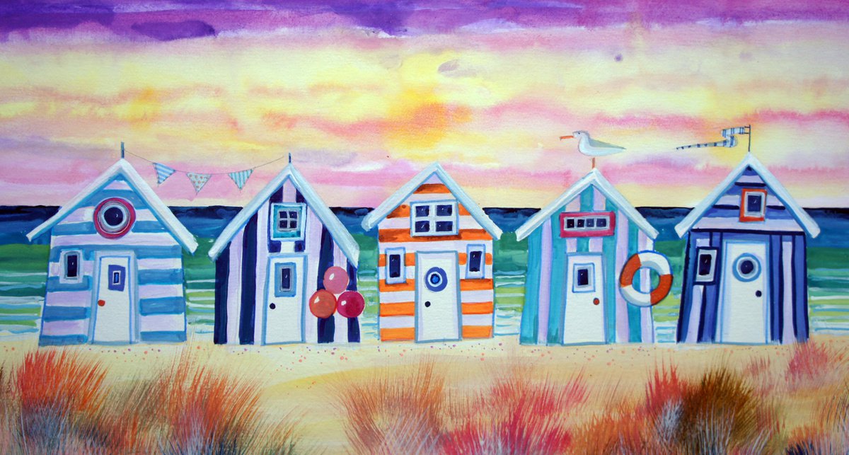 Evening Beach Huts by Julia Rigby