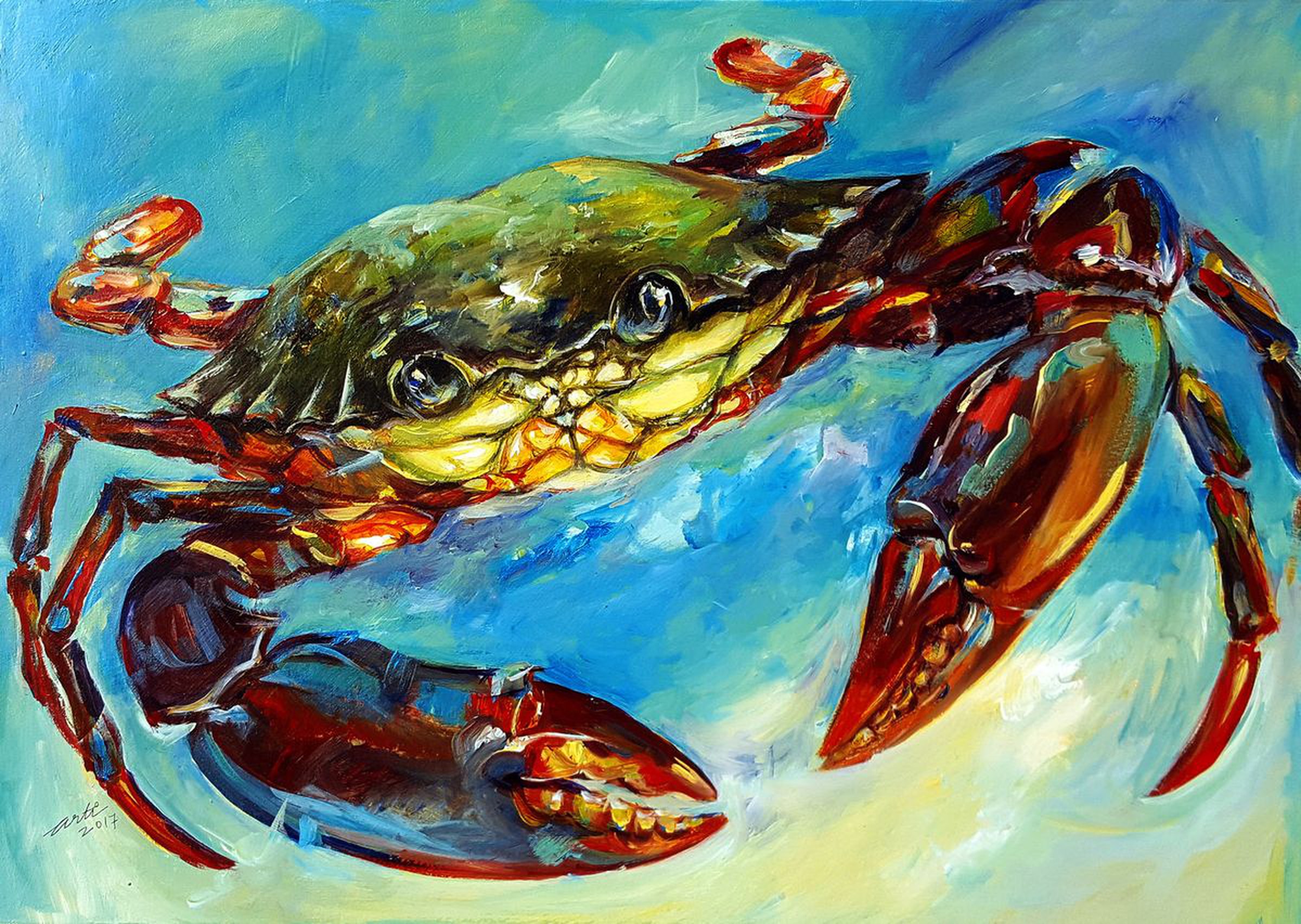 Green Crab Acrylic Painting By Arti Chauhan Artfinder