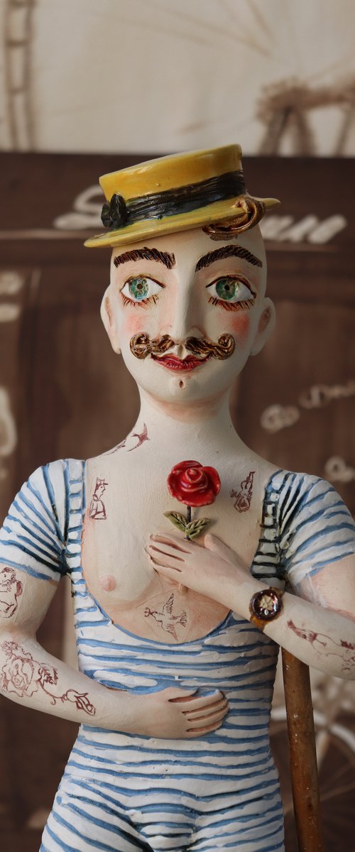 The Gentlemen. VIntage Strongman with a rose. Wall sculpture by Elya Yalonetski. by Elya Yalonetski