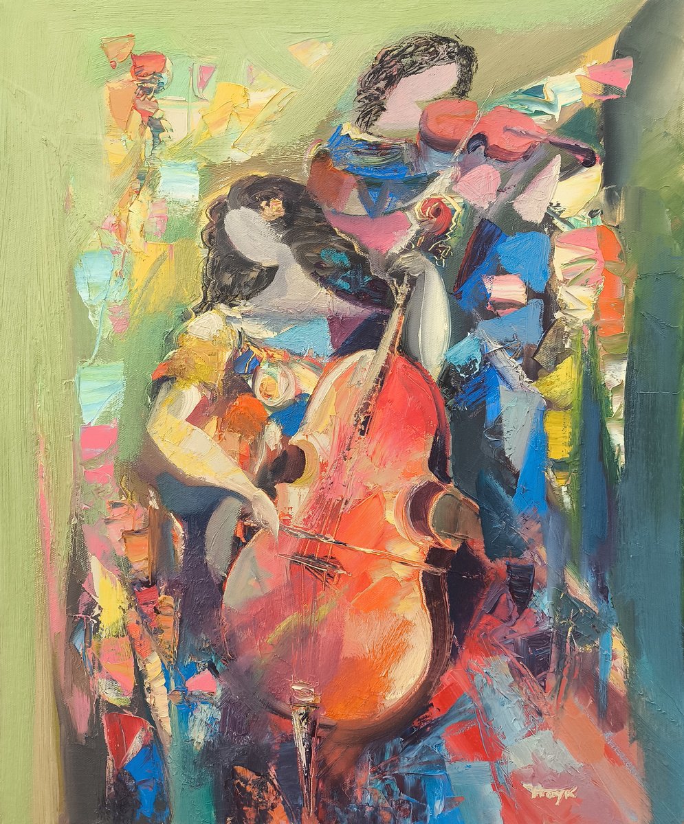 Abstract Portrait Oil Painting By Hayk Miqayelyan, 20 X 24, String Duo, Original Artwork