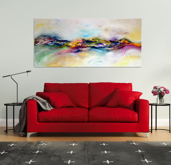 Fairy hills XXL 204X92 cm  unstretched painting, palette knife FREE SHIPPING