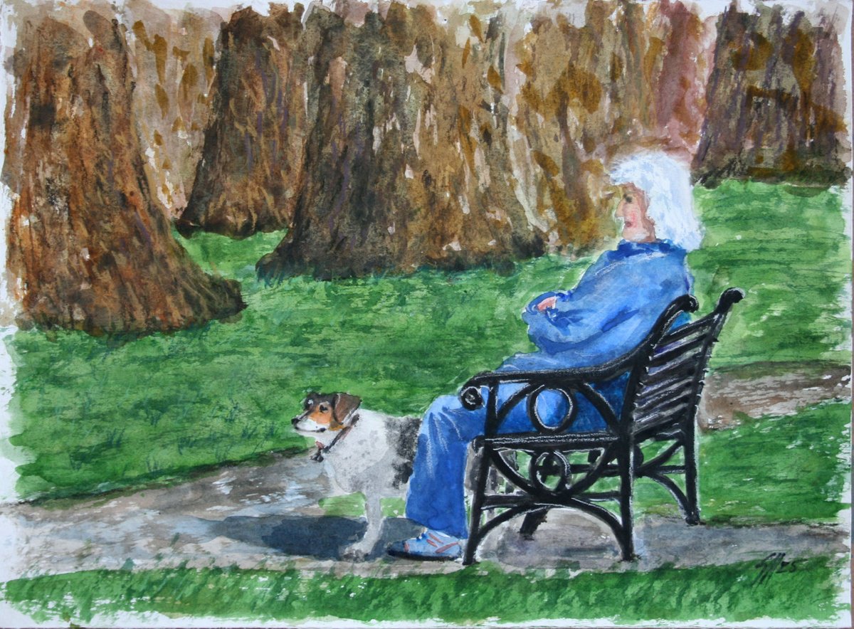 Impressionistic Watercolour , Walking The Dog I By Salana Art / Svetlana Samovarova, 15 X 11, Artwork For Sale On Artfinder