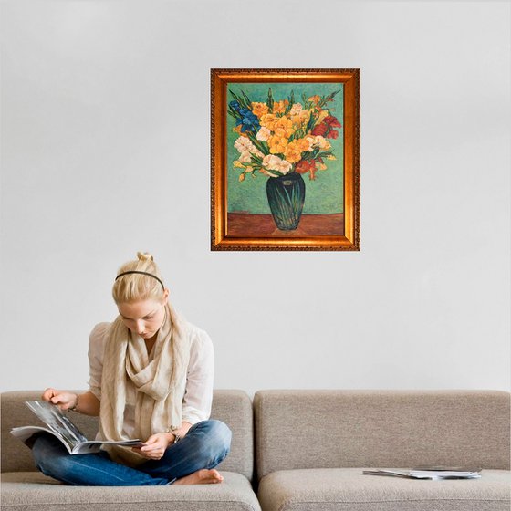 Gladioli in a Green Vase