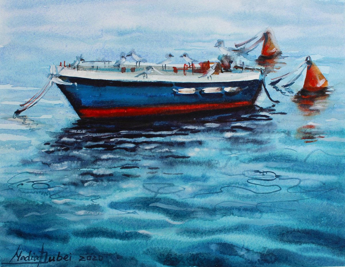 Boat. Original watercolor by Nadiia Dubei