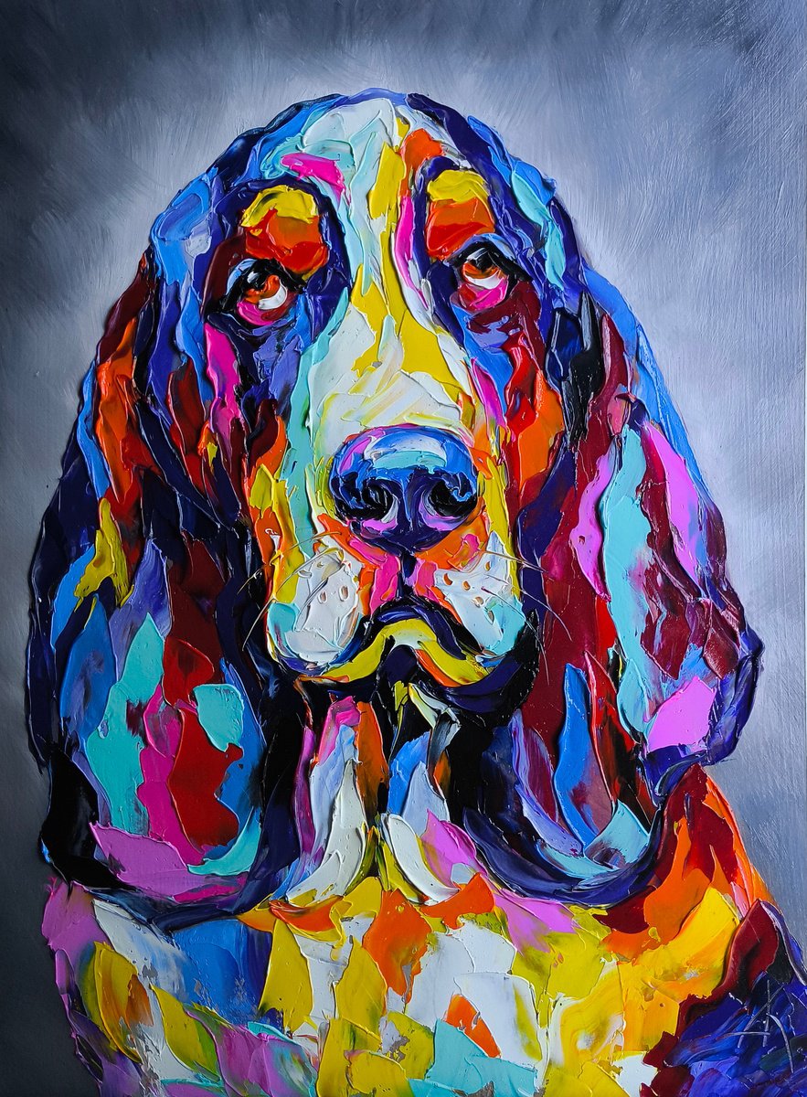 Impressionistic Animal Oil Painting By Anastasia Kozorez, 12 X 16, Basset Hound, Original Artwork