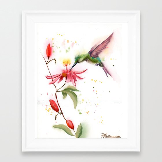 Flying Hummingbird with flower