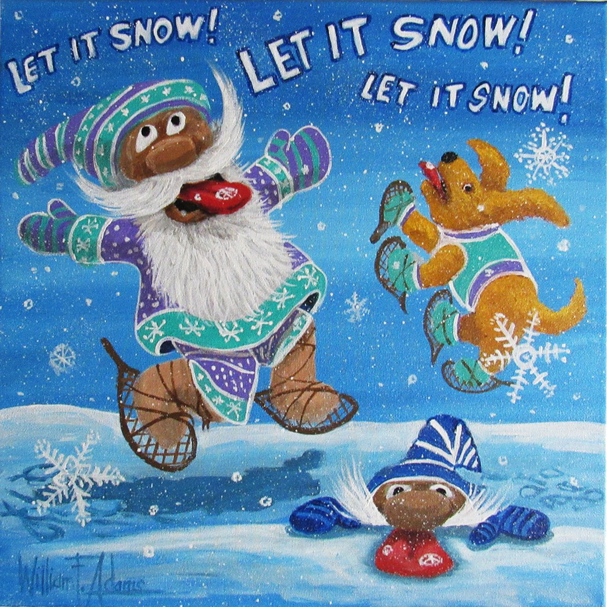 Illustrative Portrait Acrylic Painting By William F. Adams, 14 X 14", Let It Snow! Let It Snow! ..., Original Artwork