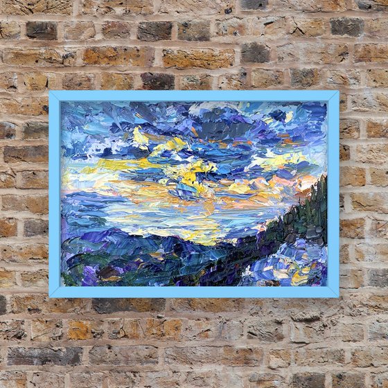 "Cloudy sunrise in Demerdzhi mountains", 18*24cm, impressionistic oil mountains landscape etude painting