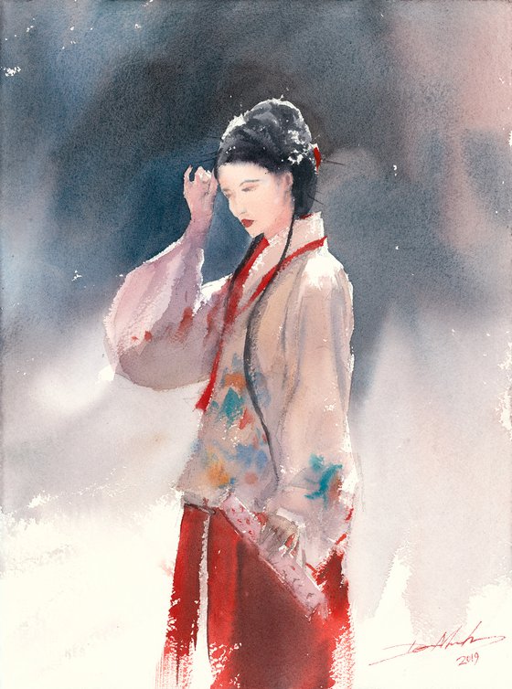 The Girl in Red Hanfu Dress