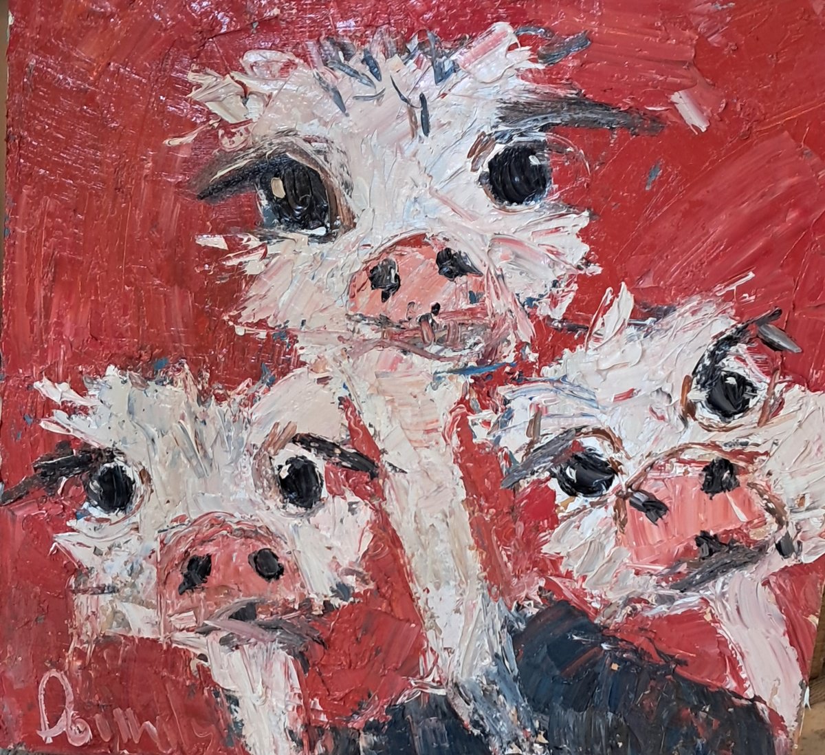 Impressionistic Animal Oil Painting By Deborah Donnelly, 24 X 24, The Family, Original Artwork