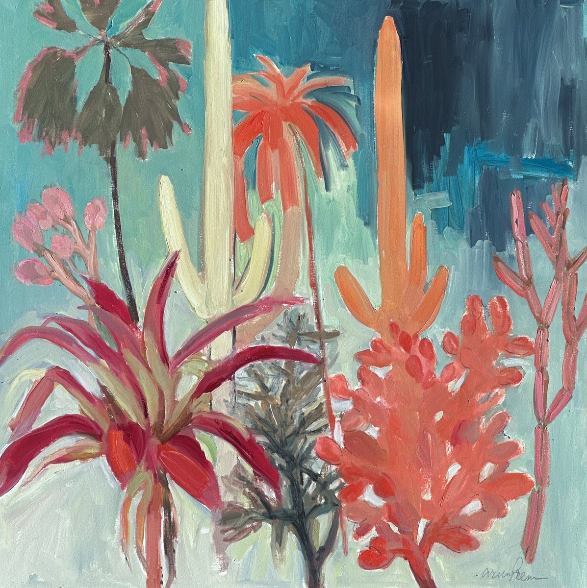 Expressive Abstract Oil Painting By Arun Prem, 24 X 24, Desert Days, Original Artwork