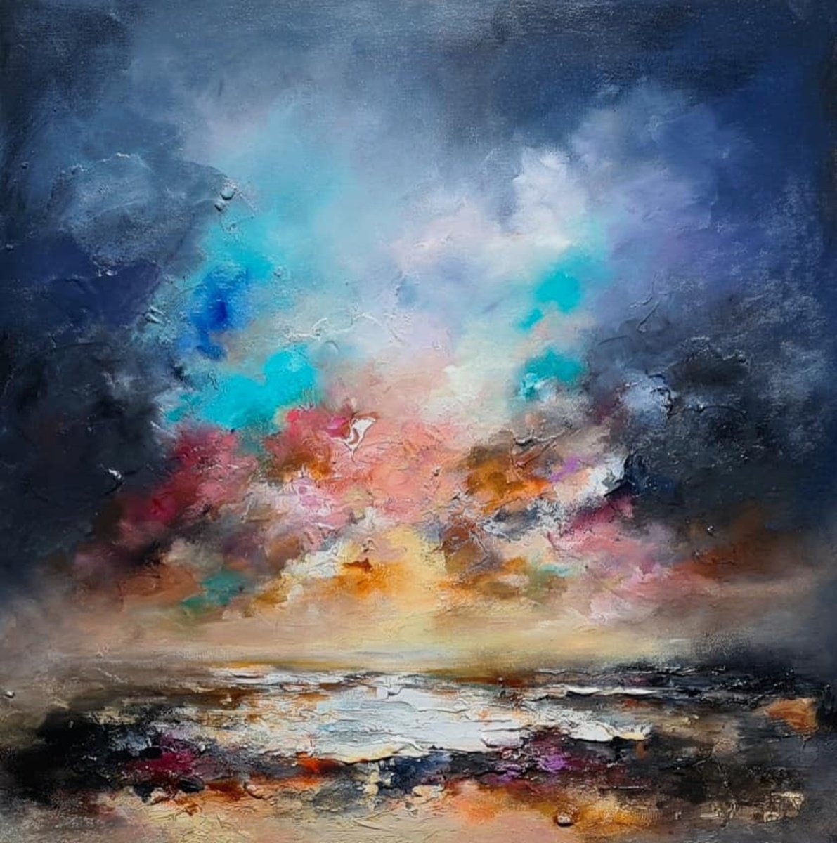 Abstract Landscape Oil Painting By Anna Schofield, 20 X 20, Passing Showers, Original Artwork