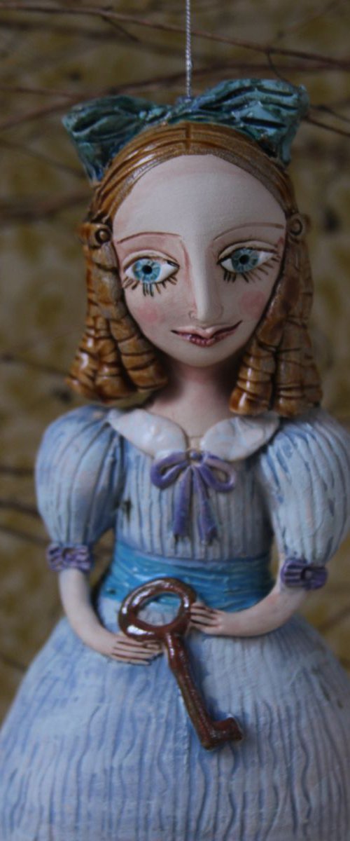From the Alice in Wonderland. Alice as a little girl.  Bell Doll, Hanging sculpture by Elya Yalonetski by Elya Yalonetski