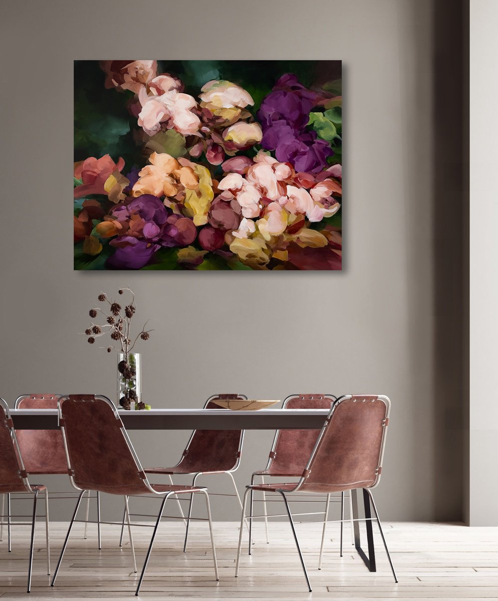 Expressive Botanical Acrylic Painting By Ines Khadraoui, 46 X 35, Still Life N1, Original Artwork