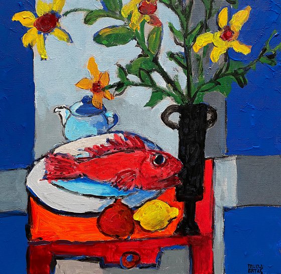 Still Life with Fish and Vase of Flowers.