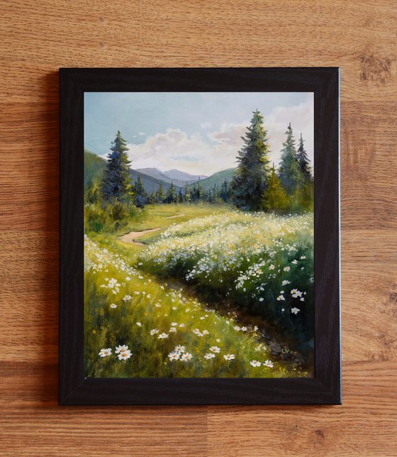 Mountain wildflowers and fir trees