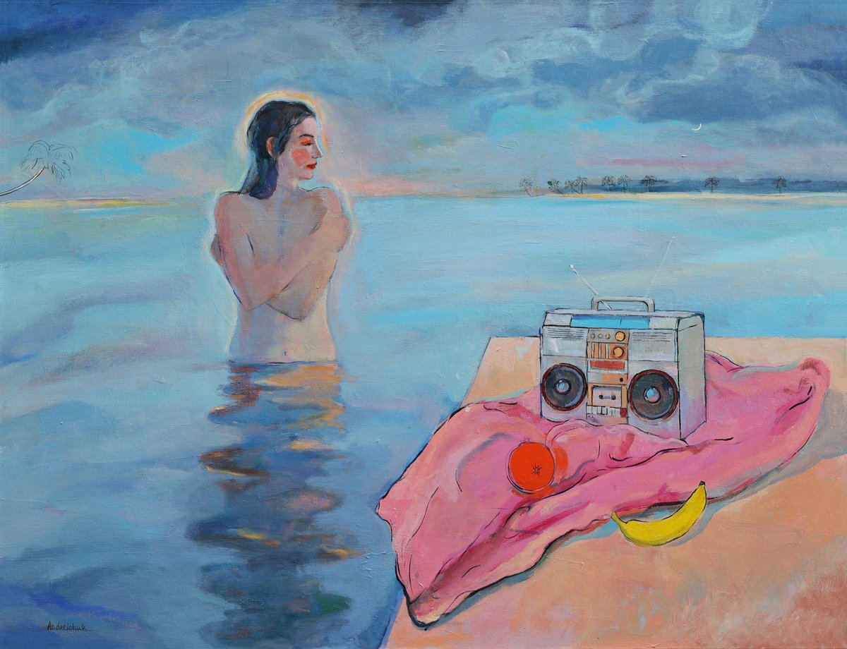 Naive Acrylic Painting , Girl With Boombox By Artem Andreichuk, 51 X 39, Artwork For Sale On Artfinder