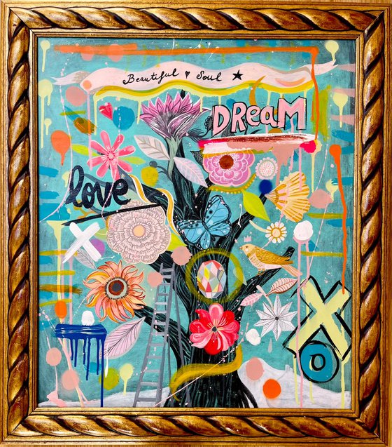 Love your Dreams, with vintage frame (84x74 cm) ready to hang