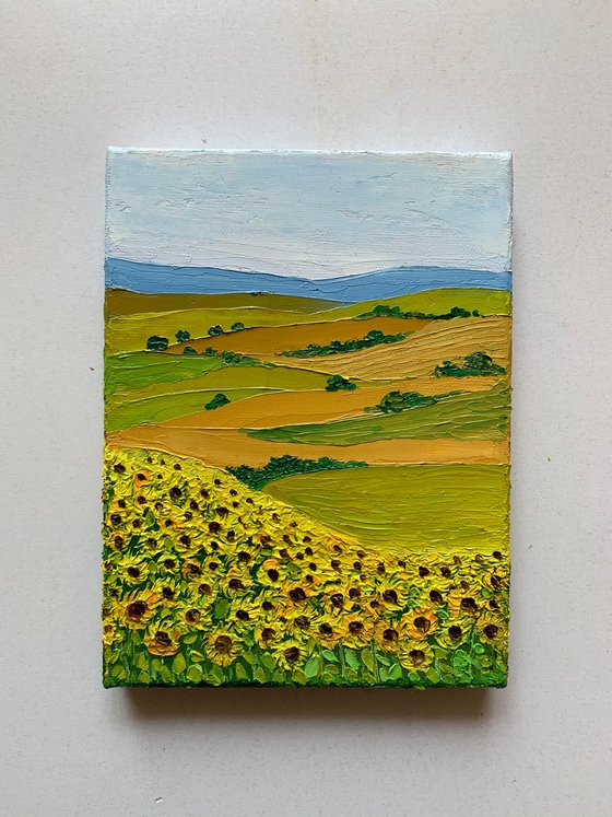 Tuscan sunflowers landscape - 4 ! Textured oil painting on ready to hang canvas