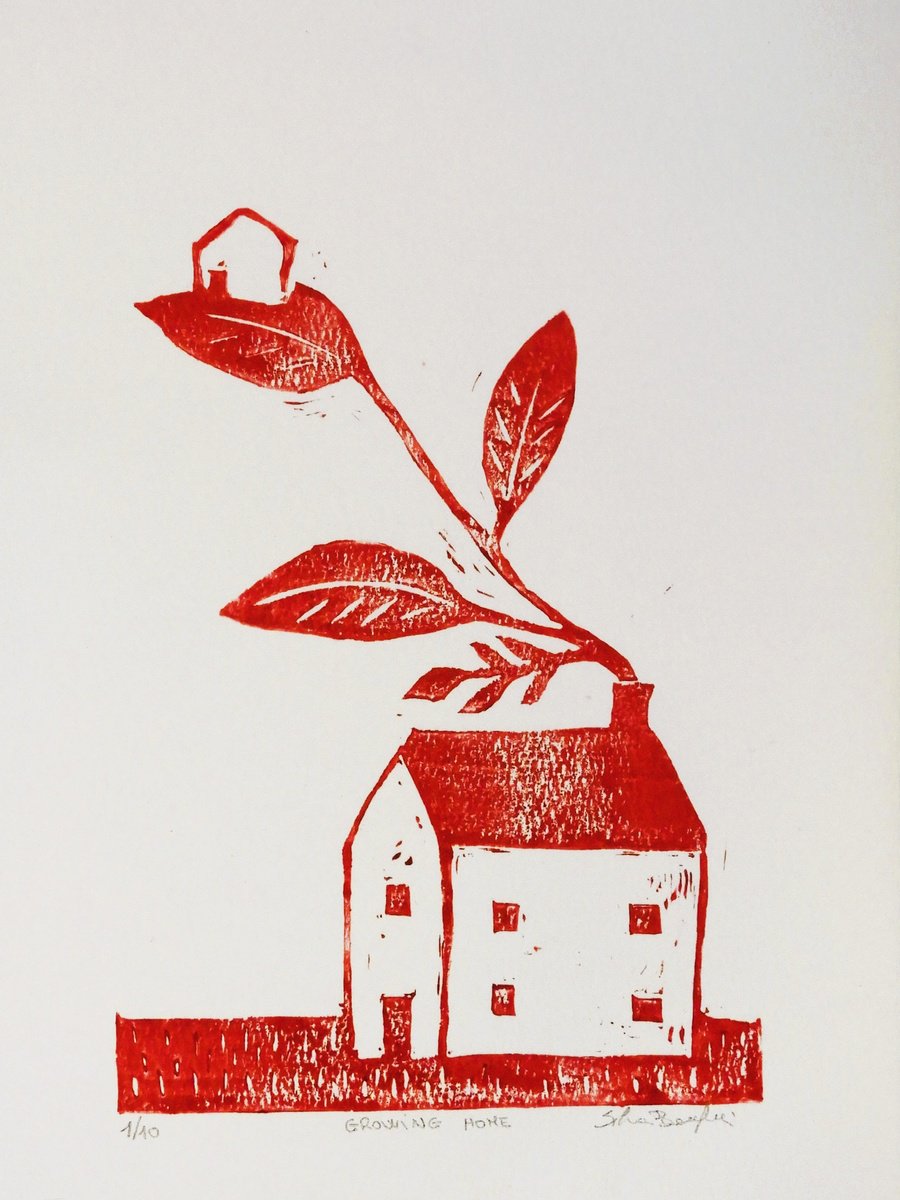 Illustrative Cityscapes Linocut By Silvia Beneforti, 8 X 12", Growing Home, Original Artwork